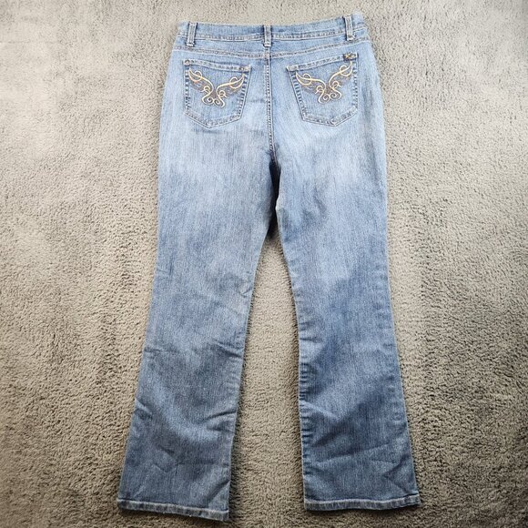 Womens Y2K High Rise Bootcut Jeans Size 12 Blue Embellished Pockets Light Stretc - Picture 2 of 11